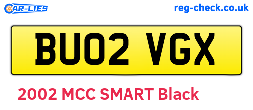 BU02VGX are the vehicle registration plates.