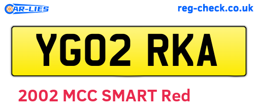 YG02RKA are the vehicle registration plates.