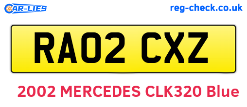 RA02CXZ are the vehicle registration plates.