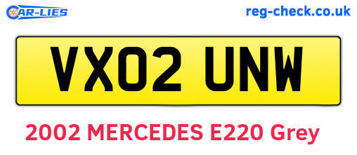 VX02UNW are the vehicle registration plates.
