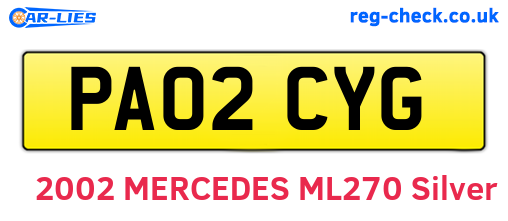 PA02CYG are the vehicle registration plates.