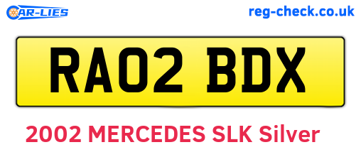 RA02BDX are the vehicle registration plates.