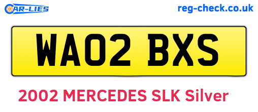 WA02BXS are the vehicle registration plates.