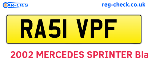 RA51VPF are the vehicle registration plates.