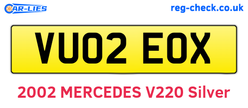 VU02EOX are the vehicle registration plates.