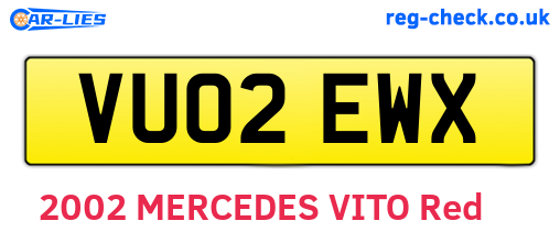 VU02EWX are the vehicle registration plates.