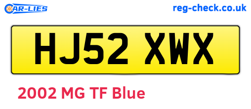 HJ52XWX are the vehicle registration plates.
