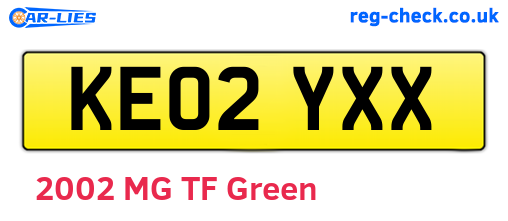 KE02YXX are the vehicle registration plates.