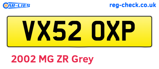 VX52OXP are the vehicle registration plates.