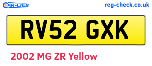 RV52GXK are the vehicle registration plates.