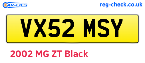 VX52MSY are the vehicle registration plates.