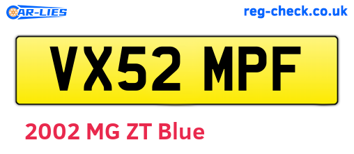 VX52MPF are the vehicle registration plates.