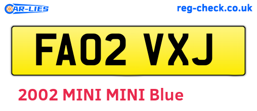 FA02VXJ are the vehicle registration plates.