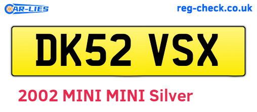 DK52VSX are the vehicle registration plates.