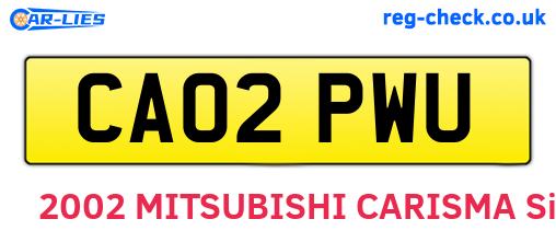 CA02PWU are the vehicle registration plates.