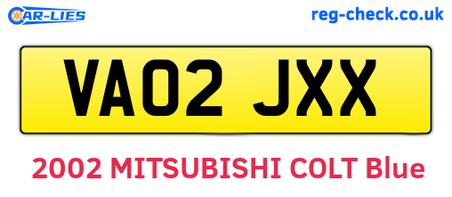 VA02JXX are the vehicle registration plates.