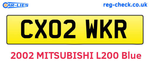 CX02WKR are the vehicle registration plates.
