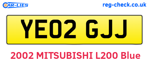 YE02GJJ are the vehicle registration plates.
