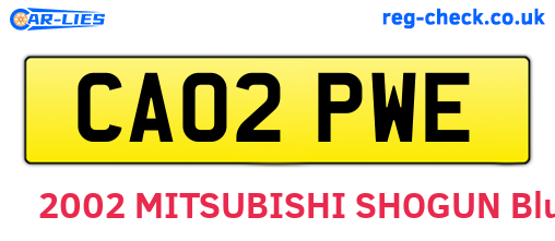 CA02PWE are the vehicle registration plates.