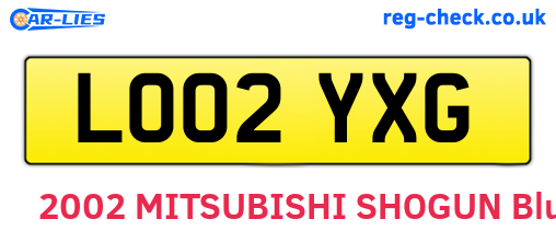 LO02YXG are the vehicle registration plates.