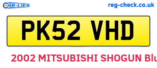 PK52VHD are the vehicle registration plates.