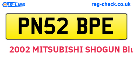 PN52BPE are the vehicle registration plates.
