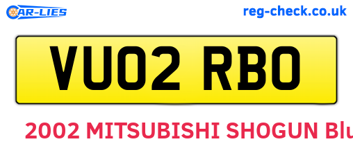 VU02RBO are the vehicle registration plates.