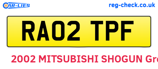 RA02TPF are the vehicle registration plates.