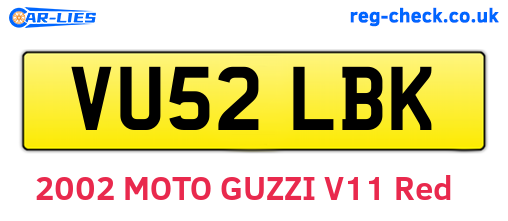 VU52LBK are the vehicle registration plates.