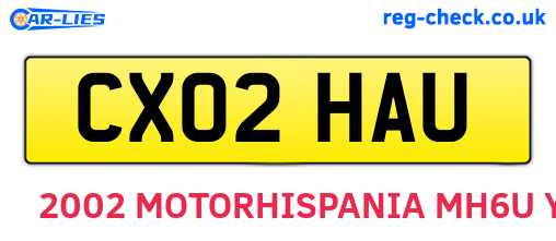 CX02HAU are the vehicle registration plates.