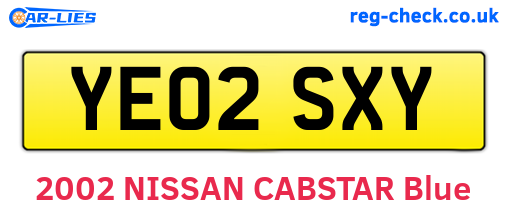 YE02SXY are the vehicle registration plates.