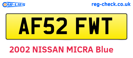 AF52FWT are the vehicle registration plates.