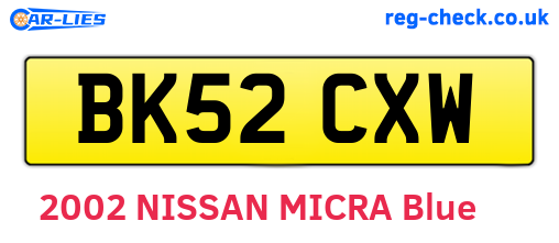 BK52CXW are the vehicle registration plates.