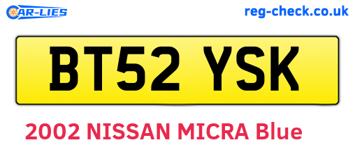 BT52YSK are the vehicle registration plates.