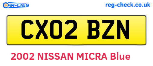 CX02BZN are the vehicle registration plates.