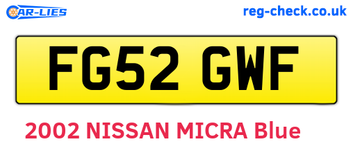 FG52GWF are the vehicle registration plates.