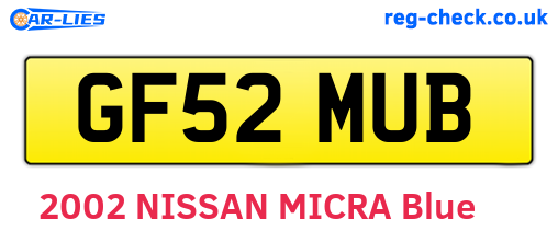 GF52MUB are the vehicle registration plates.