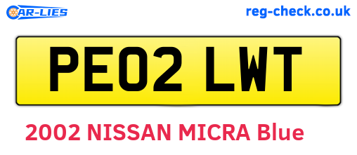 PE02LWT are the vehicle registration plates.