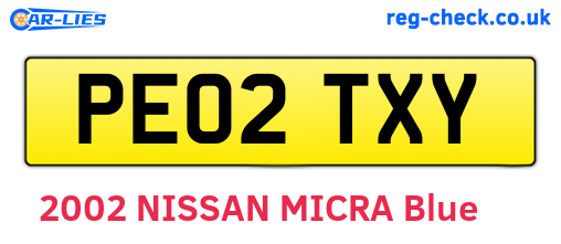 PE02TXY are the vehicle registration plates.