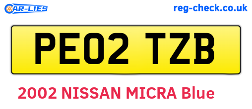 PE02TZB are the vehicle registration plates.