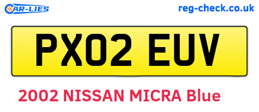PX02EUV are the vehicle registration plates.