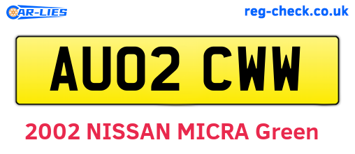 AU02CWW are the vehicle registration plates.
