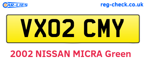 VX02CMY are the vehicle registration plates.