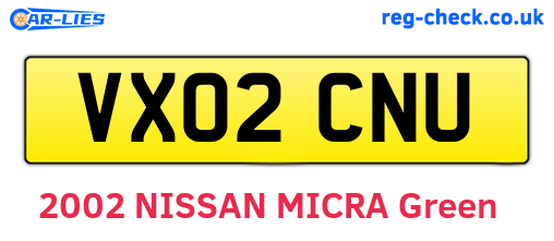 VX02CNU are the vehicle registration plates.
