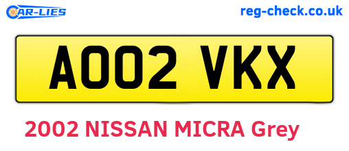 AO02VKX are the vehicle registration plates.