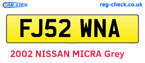 FJ52WNA are the vehicle registration plates.