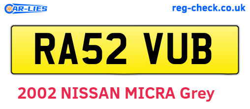 RA52VUB are the vehicle registration plates.