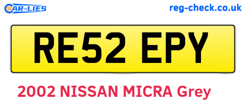 RE52EPY are the vehicle registration plates.