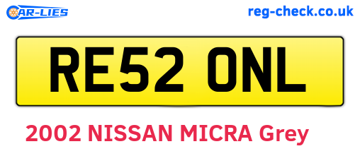 RE52ONL are the vehicle registration plates.