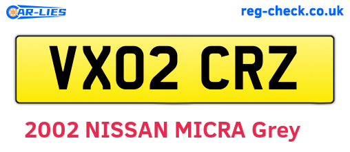 VX02CRZ are the vehicle registration plates.